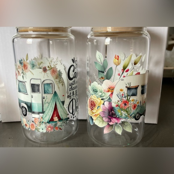 Camping glass cups with bamboo lids (set of 2) - Picture 2 of 2